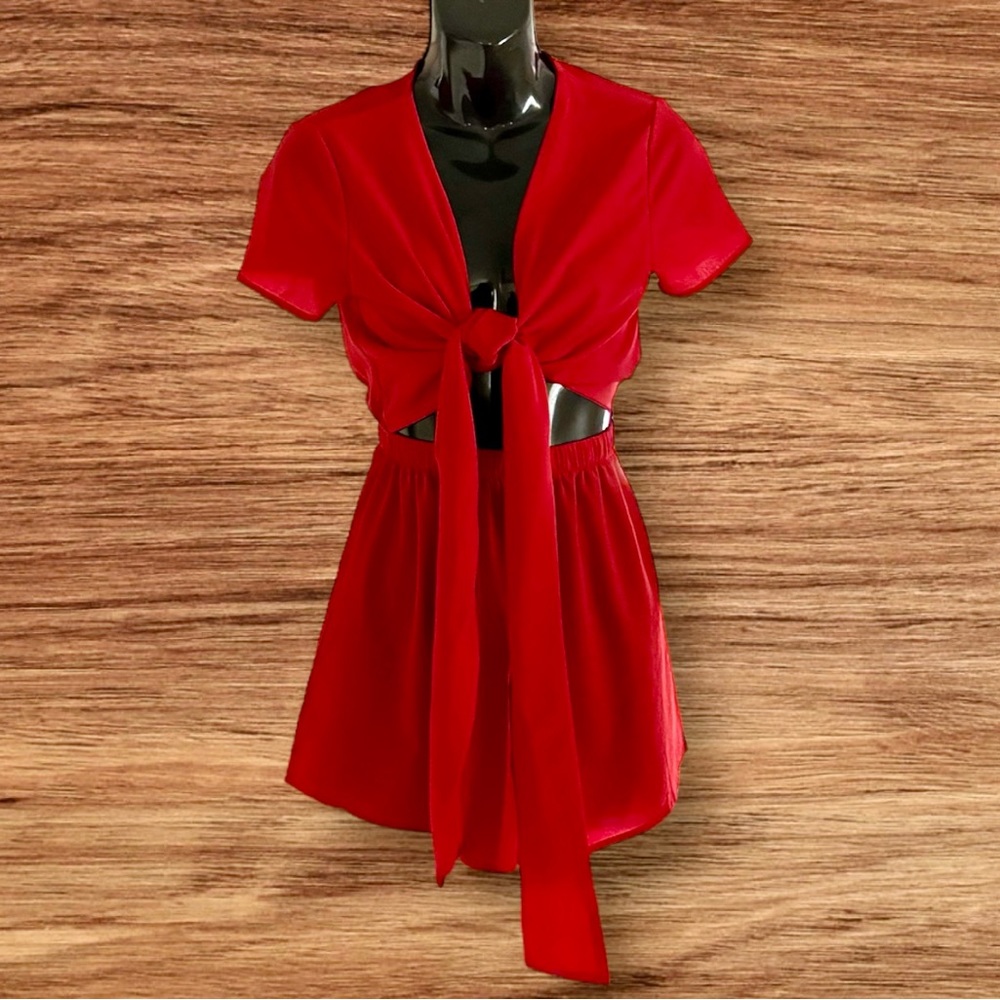 Princess Polly Red Tie Front Romper - US 4